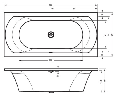 Ванна акриловая прямоугольная RIHO LIMA 190x90