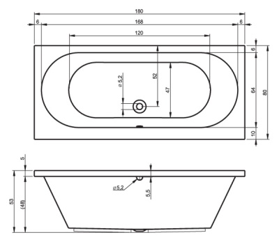 Ванна акриловая прямоугольная RIHO CAROLINA 180x80