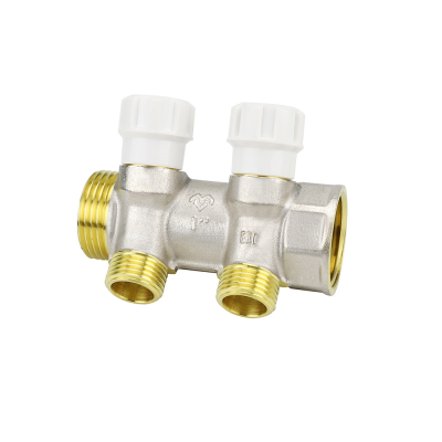 Коллектор распределительный с запорными клапанами Varmega VMMM02-N06152, 1", на 2 выхода 3/4"ЕК