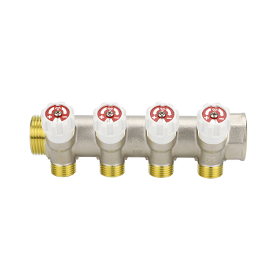 Коллектор распределительный с запорными клапанами Varmega VMMM02-N06044, 1", на 4 выхода 1/2"