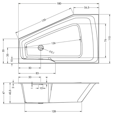 Ванна акриловая асимметричная RIHO RETHINK SPACE 180x110 R