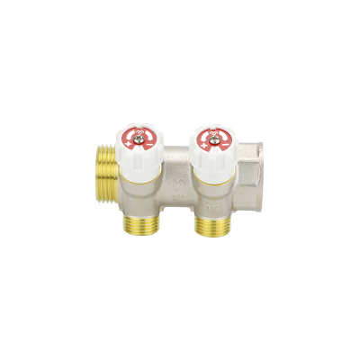 Коллектор распределительный с запорными клапанами Varmega VMMM02-N06152, 1", на 2 выхода 3/4"ЕК