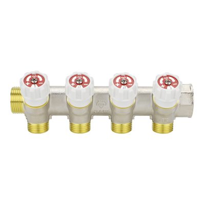 Коллектор распределительный с запорными клапанами Varmega VMMM02-N05154, 3/4", на 4 выхода 3/4"ЕК