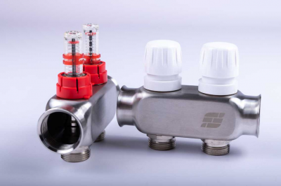 Коллекторная группа из нержавеющей стали FDV 1", 2х3/4"ЕК с расходомерами S1101A-1/2