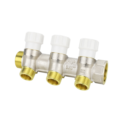 Коллектор распределительный с запорными клапанами Varmega VMMM02-N05043, 3/4", на 3 выхода 1/2"