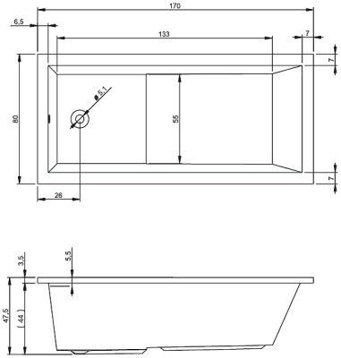 Ванна акриловая прямоугольная RIHO LUSSO PLUS 170x80