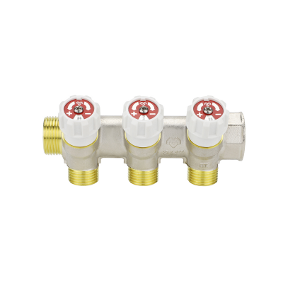 Коллектор распределительный с запорными клапанами Varmega VMMM02-N05043, 3/4", на 3 выхода 1/2"