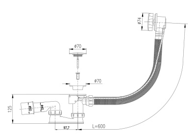 Слив-перелив для ванны, 600 мм RavSlezak MD0588PCMAT