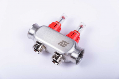Коллекторная группа из нержавеющей стали FDV 1", 2х3/4"ЕК с расходомерами S1101A-1/2