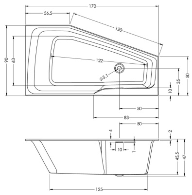 Ванна акриловая асимметричная RIHO RETHINK SPACE 170x90 L